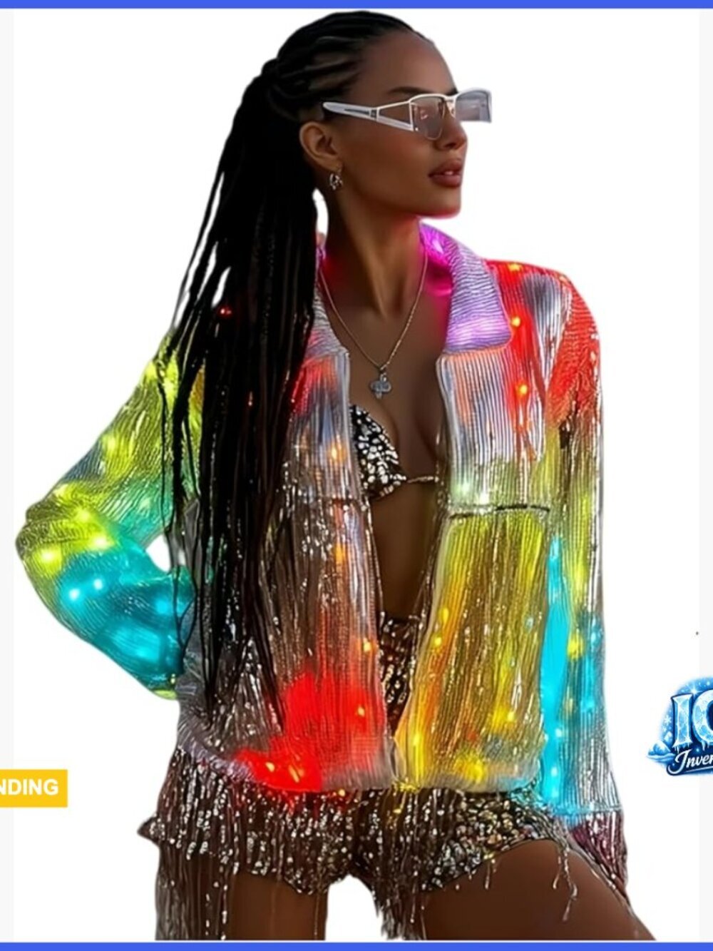 Sequin Fringe Tassel LED Light Up Coat Bluetooth Sync Party Jacket